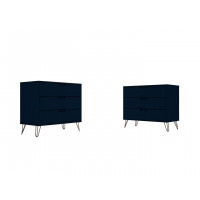 Manhattan Comfort 2-103GMC4 Rockefeller 3-Drawer Tatiana Midnight Blue Dresser (Set of 2)
